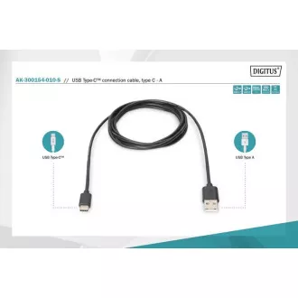 Digitus USB C-A csatlakozókábel 1,0 m, 3A, 480 MB, 2.0 változat