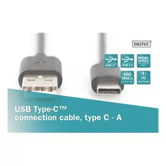 Digitus USB C-A csatlakozókábel 1,0 m, 3A, 480 MB, 2.0 változat