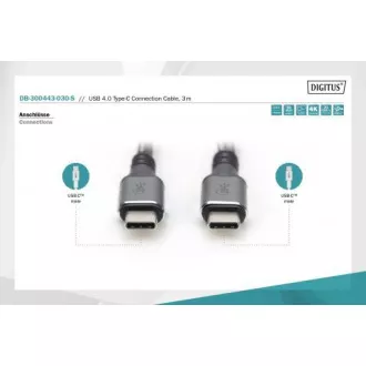 DIGITUS Csatlakozókábel USB 4, TypeC TypeC-re, AL-Housing PP Brain 4K@60Hz, PD3.0, 20Gbits/s, 3m, bl.