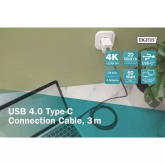 DIGITUS Csatlakozókábel USB 4, TypeC TypeC-re, AL-Housing PP Brain 4K@60Hz, PD3.0, 20Gbits/s, 3m, bl.