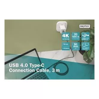 DIGITUS Csatlakozókábel USB 4, TypeC TypeC-re, AL-Housing PP Brain 4K@60Hz, PD3.0, 20Gbits/s, 3m, bl.