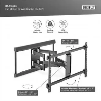 DIGITUS Teljesen mozgatható TV fali tartó 37-80", max. 60 kg terhelés, VESA: 200x100, 200x200, 300x200, 400x200, 300x300, 400x300, 400x300