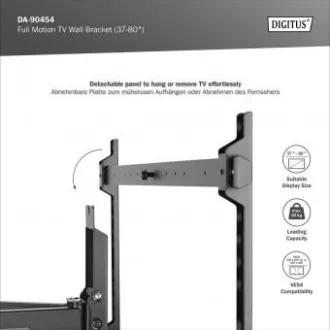 DIGITUS Teljesen mozgatható TV fali tartó 37-80", max. 60 kg terhelés, VESA: 200x100, 200x200, 300x200, 400x200, 300x300, 400x300, 400x300