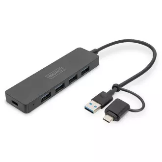 Digitus USB 3.0 Hub 4 portos, Slim Line, 0,2 m kábel