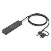 Digitus USB 3.0 Hub 4 portos, Slim Line, 1,2 m-es kábellel