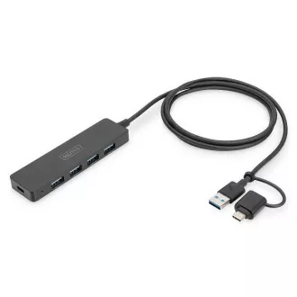 Digitus USB 3.0 Hub 4 portos, Slim Line, 1,2 m-es kábellel