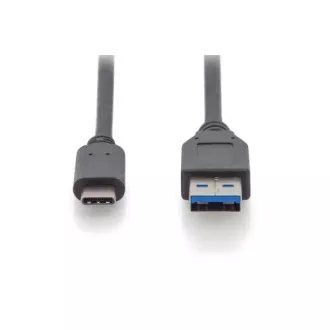 Digitus USB Type-C csatlakozókábel, Type-C - A M/M, 1,0 m, minden funkció, Gen2, 3A, 10 GB, 3.1 verzió, CE, bl