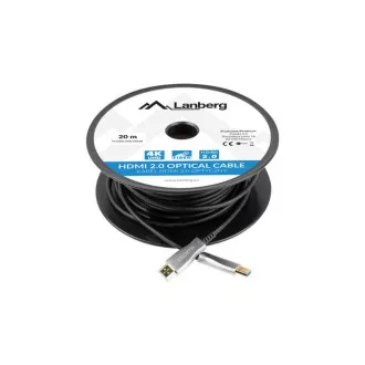 LANBERG Nagy sebességű aktív optikai kábel Ethernet 2.0-val, 4K@60Hz, M/M, hossza 20 m, fekete, aranyozott csatlakozókkal