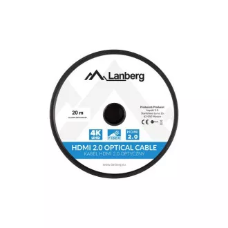 LANBERG Nagy sebességű aktív optikai kábel Ethernet 2.0-val, 4K@60Hz, M/M, hossza 20 m, fekete, aranyozott csatlakozókkal
