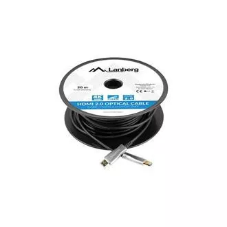 LANBERG Nagy sebességű aktív optikai kábel Ethernet 2.0-val, 4K@60Hz, M/M, hossza 20 m, fekete, aranyozott csatlakozókkal
