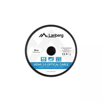 LANBERG Nagy sebességű aktív optikai kábel Ethernet 2.0-val, 4K@60Hz, M/M, hossza 20 m, fekete, aranyozott csatlakozókkal