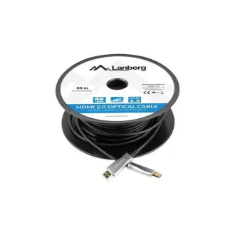 LANBERG Nagy sebességű aktív optikai kábel Ethernet 2.0-val, 4K@60Hz, M/M, 30 m hosszú, fekete, aranyozott csatlakozókkal