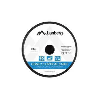 LANBERG Nagy sebességű aktív optikai kábel Ethernet 2.0-val, 4K@60Hz, M/M, 30 m hosszú, fekete, aranyozott csatlakozókkal