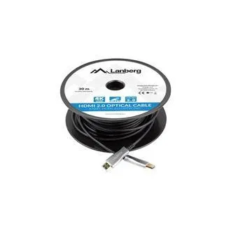 LANBERG Nagy sebességű aktív optikai kábel Ethernet 2.0-val, 4K@60Hz, M/M, 30 m hosszú, fekete, aranyozott csatlakozókkal