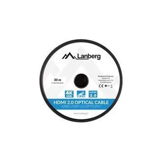 LANBERG Nagy sebességű aktív optikai kábel Ethernet 2.0-val, 4K@60Hz, M/M, 30 m hosszú, fekete, aranyozott csatlakozókkal