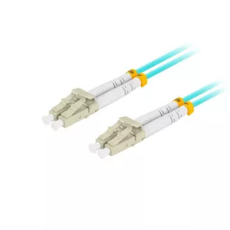 LANBERG optikai patch kábel MM LC/UPC-LC/UPC duplex 2m LSZH OM3 50/125 3mm átmérőjű, ciánkék színben
