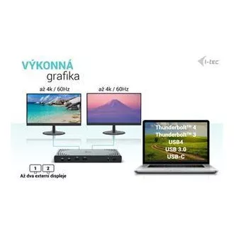 I-tec USB 3.0 / USB-C / Thunderbolt Dual Display dokkolóállomás   PD 100W