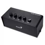 Genius sztereó kapcsoló doboz , kapcsoló, audio, 2x RCA bemenet, 5x 3,5 mm-es jack kimenet, sztereó, fekete