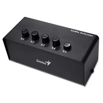 Genius sztereó kapcsoló doboz , kapcsoló, audio, 2x RCA bemenet, 5x 3,5 mm-es jack kimenet, sztereó, fekete Genius sztereó kapcsoló doboz , kapcsoló, audio, 2x RCA bemenet, 5x 3,5 mm-es jack kimenet, sztereó, fekete