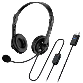 Genius headset - HS-230U, headset, vezetékes, mikrofonnal, hangerőszabályzóval, kábel hossza 2,4 m, USB, fekete színű Genius headset - HS-230U, headset, vezetékes, mikrofonnal, hangerőszabályzóval, kábel hossza 2,4 m, USB, fekete színű