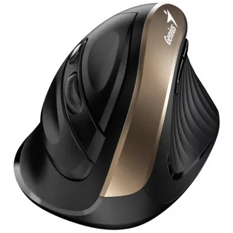Genius Ergo 8250S, egér, vezeték nélküli, függőleges, 1600DPI, 6 gomb, csendes, fekete és arany színű