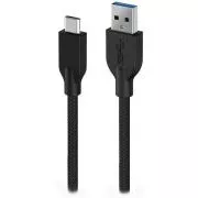 Genius ACC-A2CC-3A, kábel, USB A / USB-C, USB 3.0, 3A, QC 3.0, fonott, 1m, fekete