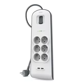 Belkin túlfeszültségvédő BSV604 - 6 aljzat, 2xUSB/2.4A, 2m Belkin túlfeszültségvédő BSV604 - 6 aljzat, 2xUSB/2.4A, 2m