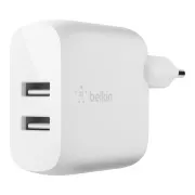 Belkin BOOST CHARGE™ Dual 24W USB-A fali töltő, fehér