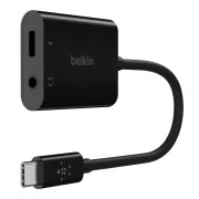 Belkin USB-C adapter/hüvely 1x USB-C M/ 1x USB-C F teljesítmény 60W   1x 3,5 mm-es jack csatlakozó, fekete