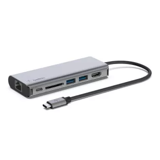 Belkin USB-C 6in1 Hub - 4K HDMI, USB-C PD 3.0, 2x USB-A 3.0, RJ45, SD kártyaolvasó