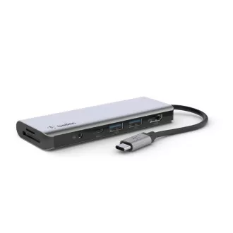 Belkin USB-C 7in1 multiport adapter - 4K HDMI, USB-C PD 3.0, 2x USB-A 3.0, SD és micro SD kártyaolvasó, 3,5 mm-es jack csatlakozó Belkin USB-C 7in1 multiport adapter - 4K HDMI, USB-C PD 3.0, 2x USB-A 3.0, SD és micro SD kártyaolvasó, 3,5 mm-es jack csatlakozó