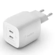 Belkin BOOST CHARGE™ Dual 45W USB-C Power Delivery GaN PPS fali töltő, fehér