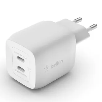 Belkin BOOST CHARGE™ Dual 45W USB-C Power Delivery GaN PPS fali töltő, fehér