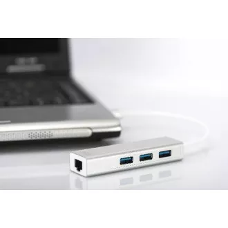 DIGITUS USB 3.0 HUB, 3 port és Gigabit LAN adapter 3xUSB A/F, 1xUSB A/M, 1xRJ45 LAN, Win / Mac OS