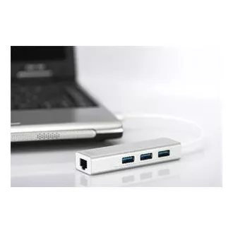 DIGITUS USB 3.0 HUB, 3 port és Gigabit LAN adapter 3xUSB A/F, 1xUSB A/M, 1xRJ45 LAN, Win / Mac OS