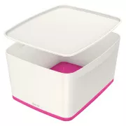LEITZ MyBox tárolódoboz fedővel, L méret, fehér/rózsaszín, fehér/rózsaszín