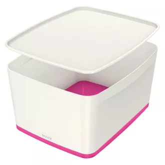LEITZ MyBox tárolódoboz fedővel, L méret, fehér/rózsaszín, fehér/rózsaszín