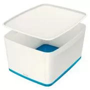 LEITZ MyBox tárolódoboz fedővel, L méret, fehér/kék