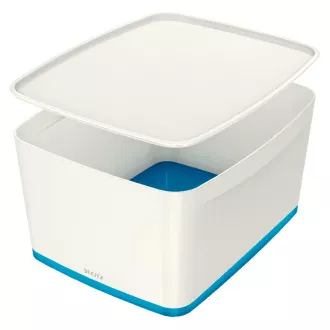 LEITZ MyBox tárolódoboz fedővel, L méret, fehér/kék
