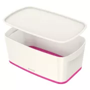 LEITZ MyBox tárolódoboz fedővel, S méret, fehér/rózsaszín, fehér-rózsaszín