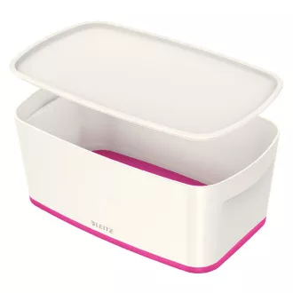 LEITZ MyBox tárolódoboz fedővel, S méret, fehér/rózsaszín, fehér-rózsaszín