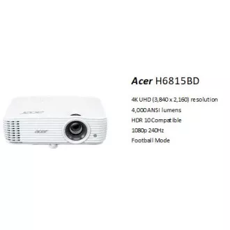 Acer H6815BD DLP/4K UHD 3840x2160/4000 ANSI lm/10,000:1/2xHDMI /repro 1x3W/2.9 Kg