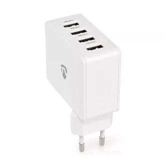 Nedis WCHAU481AWT- Hálózati töltő | 24 W | Gyorstöltési funkció | 4x 2,4 A | 4 kimenet | 4x USB-A | Fehér színű