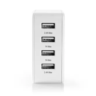 Nedis WCHAU481AWT- Hálózati töltő | 24 W | Gyorstöltési funkció | 4x 2,4 A | 4 kimenet | 4x USB-A | Fehér színű