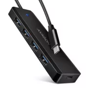 AXAGON HUE-C1C négyportos USB-C 5Gbps hub/USB-C csatlakozó külső tápellátáshoz/kábel 19 cm
