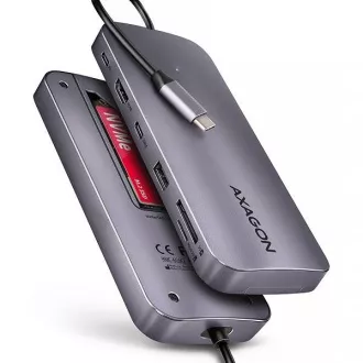 AXAGON HMC-6GM2 Több portos USB-C 10Gbps hub. NVMe/SATA M.2, HDMI, kártyaolvasó és Power Delivery. USB-C kábel 20 cm AXAGON HMC-6GM2 Több portos USB-C 10Gbps hub. NVMe/SATA M.2, HDMI, kártyaolvasó és Power Delivery. USB-C kábel 20 cm