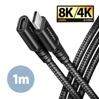 AXAGON BUCM32-CF10AB hosszabbító kábel USB-C (M) <-> USB-C (F), 1m, USB 20Gbps, PD 240W 5A, 8K HD, ALU, fonott, fekete