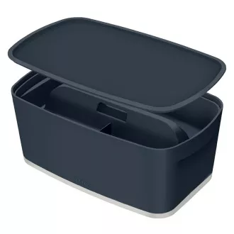 LEITZ MyBox Cosy   Organizer tárolódoboz fedéllel, fogantyúval, S méret, bársonyszürke színű