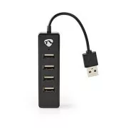 Nedis UHUBU2420BK - Számítógépes elosztó | USB-A dugó | 4x USB A csatlakozó | 4 port | USB 2.0 | USB tápellátás