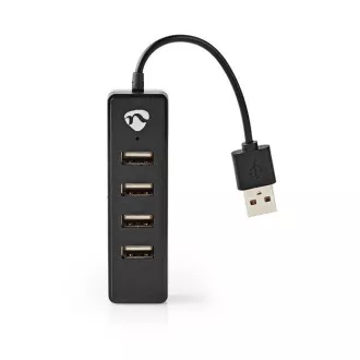 Nedis UHUBU2420BK - Számítógépes elosztó | USB-A dugó | 4x USB A csatlakozó | 4 port | USB 2.0 | USB tápellátás